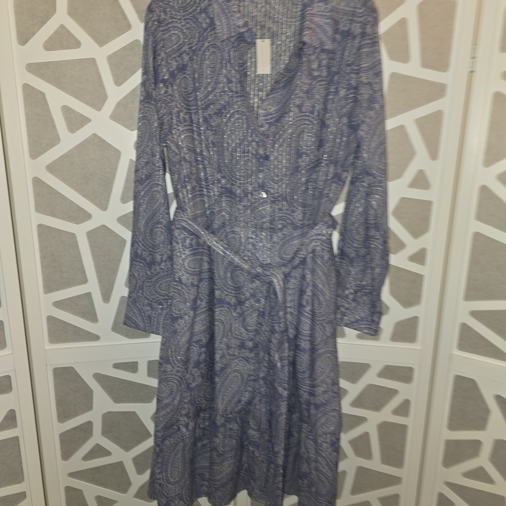 Talbots Purple Paisley Long Sleeve Shirt Dress Light Easy Effortless